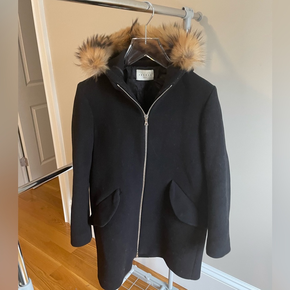 Sandro Long Black Wool Coat (US size 8)